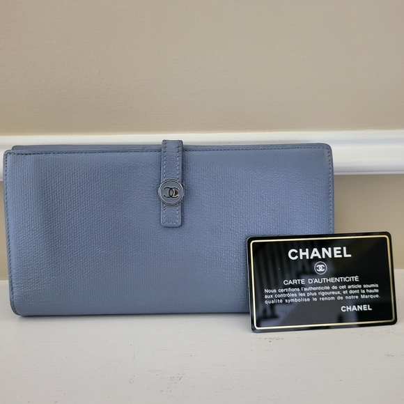 Authentic Chanel Vintage Blue Leather Timeless Long Button Wallet - Picture 6 of 16